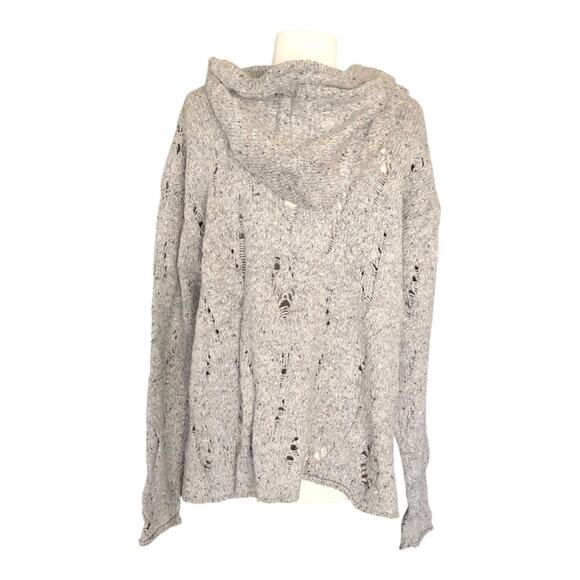 Lovestitch NWT Sweater Gray Open Knit Hooded Long Sleeve Loose Womens M/L - Picture 5 of 12